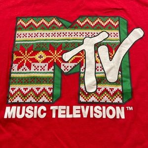 MTV Music Television red, yellow & green holiday t-shirt, Women’s size XL